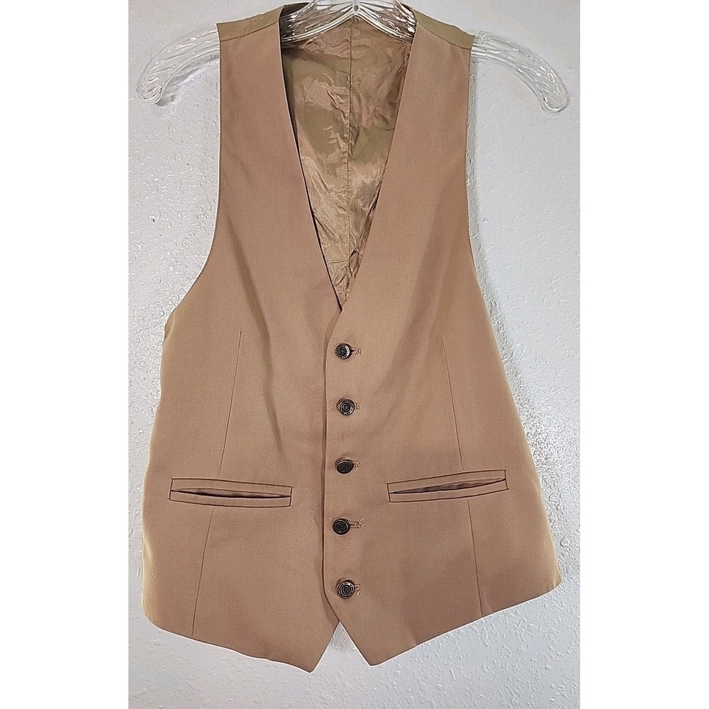 Nino Cerruti Vest 36" Tan 5 Buttons Italy Preppy Vintage ‎ Holiday